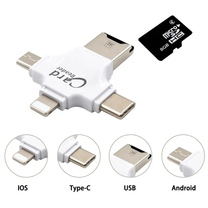Convenient Portable 4-in-1 Reader Easy To Use Sleek High-speed Data Transfer For Mobiles Mobile Phone Reader Fast Transfer Speed