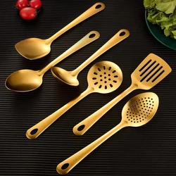 Elegant Gold Stainless Steel Cooking Utensil Set - 6 - Piece Heat - Resistant Kitchen Tool Collection (6 - piece set)