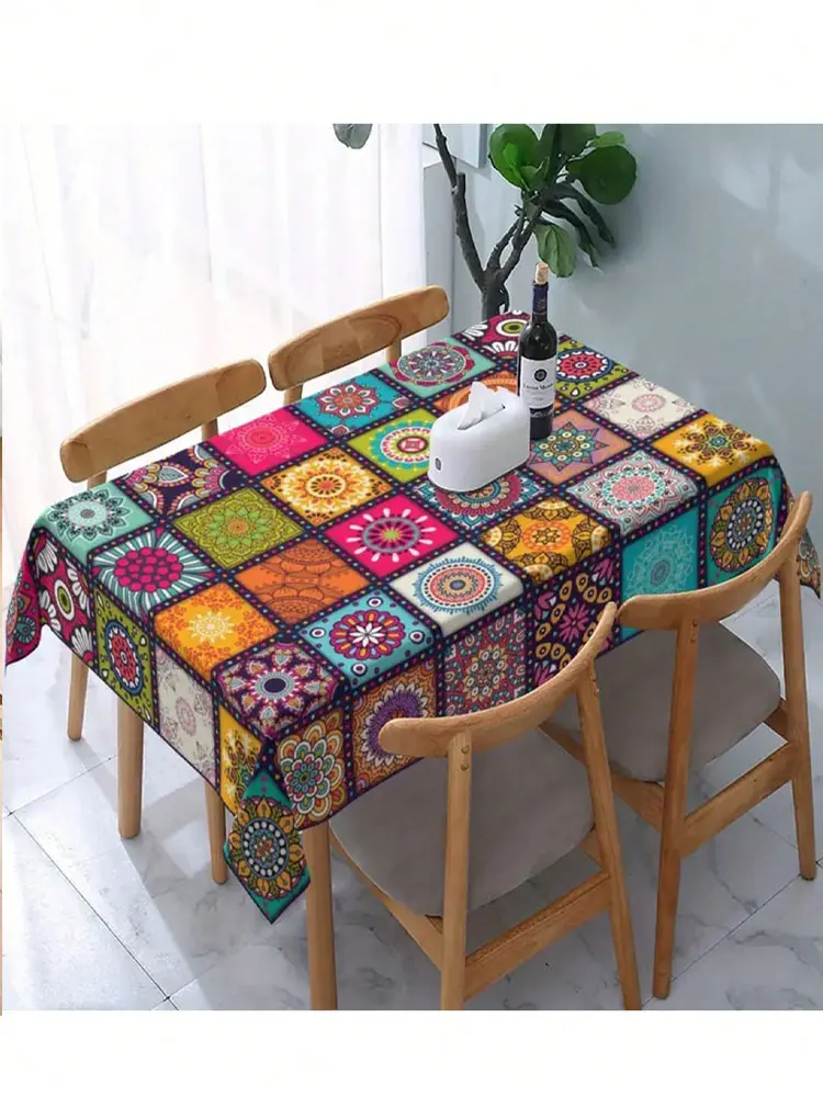 Uno, tovaglia rettangolare in poliestere, tovaglia bohémien mandala, tovaglia rettangolare colorata decorazione festiva per feste, ho 1