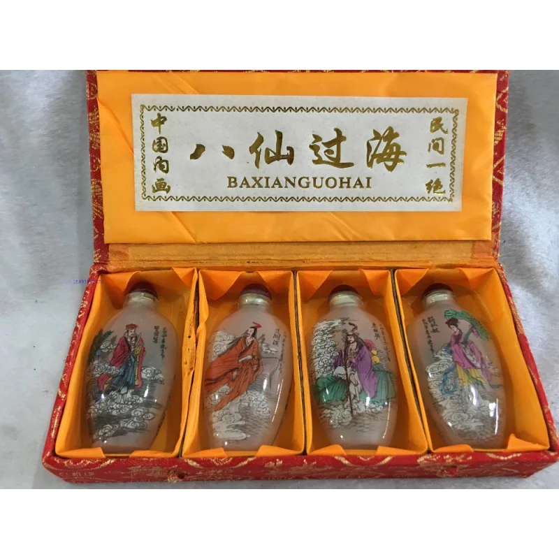 

Китайская коллекция, 4 шт., Восемь Бессмертных пересекающих море живописи, стеклянная табачная бутылка, живопись, украшение для дома, табачная бутылка