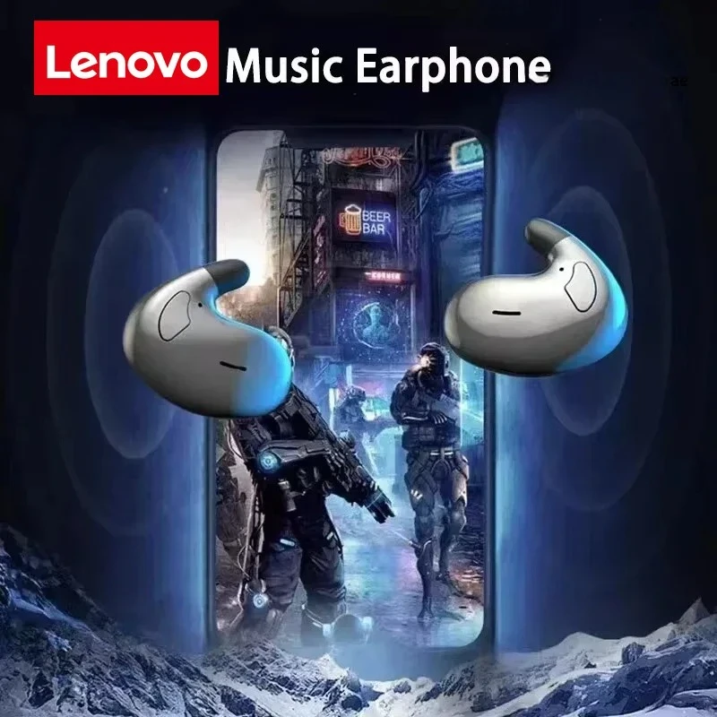 Lenovo Wireless Sports Bluetooth Headphones Highend Dual Ear Sleep In Ear with Mic Mini Noise-Cancelling Ultra-Slim Earphones