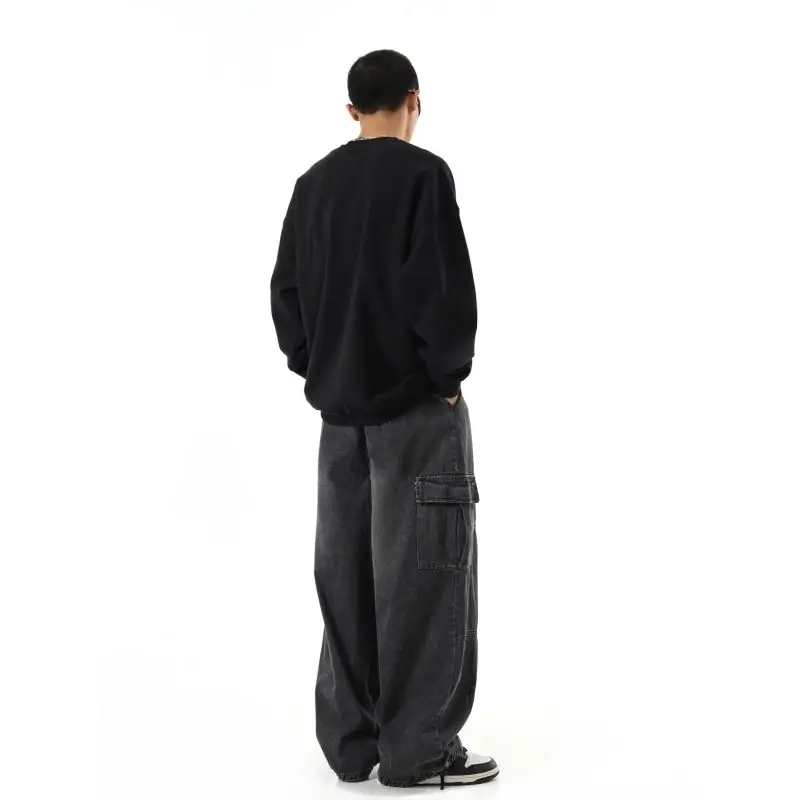 Y2k Black Baggy Cargo Jeans Trousers Men Streetwear Casual Hippie Jogging Wide leg Oversize Long Male Denim Pants 5