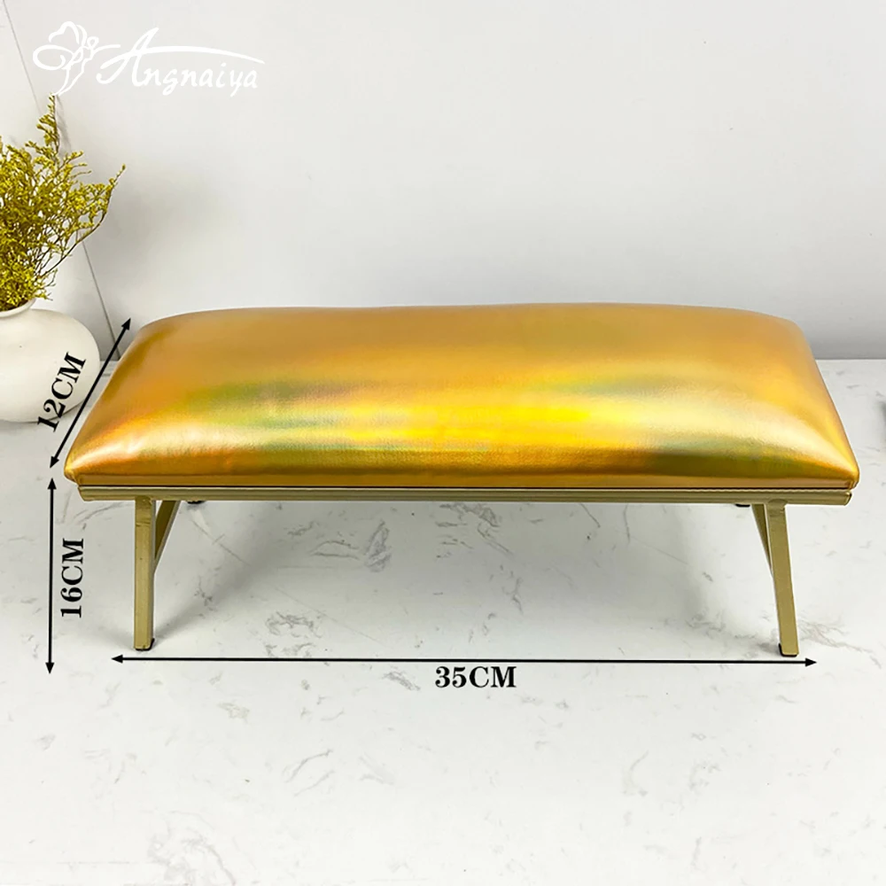 ANGNYA Laser Gold Nail Hand Pillow PU Leather Hand Rest For Nails Nail Art Manicure Table Stand Holder Arm Rest For Salon