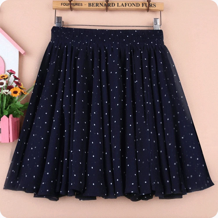 black skirt 2021 New Summer Round Dot Chiffon A-line Wave Dot Short Skirt Shaggy Skirt Female Student Lady Skirt wrap skirt Skirts