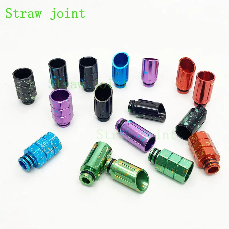 1pc 510 Random Colors Aluminum Flat Mouth Beveled Multi Section Spotted Straw Joint