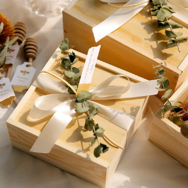 Caja pequeña de madera de 2 piezas con tapa con bisagras, ventana  transparente, caja de madera de recuerdo natural, caja de regalo de boda,  caja de