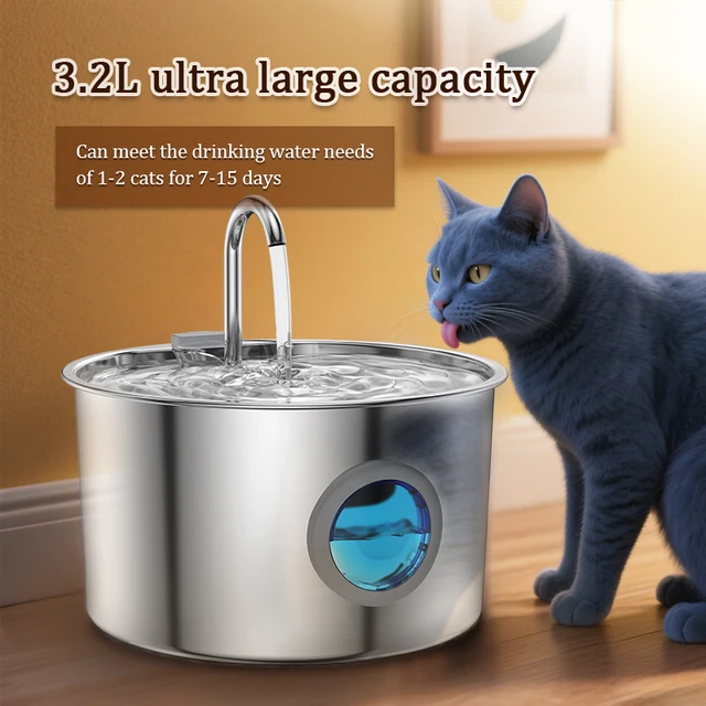 Cat Water Fountain 304 Stainless Steel Water Fountain 108oz Ultra-quiet Water Pump Automatic Water Dispenser for Cat and Puppies 2