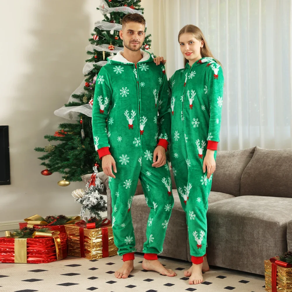 Christmas Onesie for Family Warm Soft Pajamas Adults Kids Matching Outfits  Zipper Hooded Romper Velvet Pyjamas Xmas Look Wear - AliExpress, image size:1000x1000