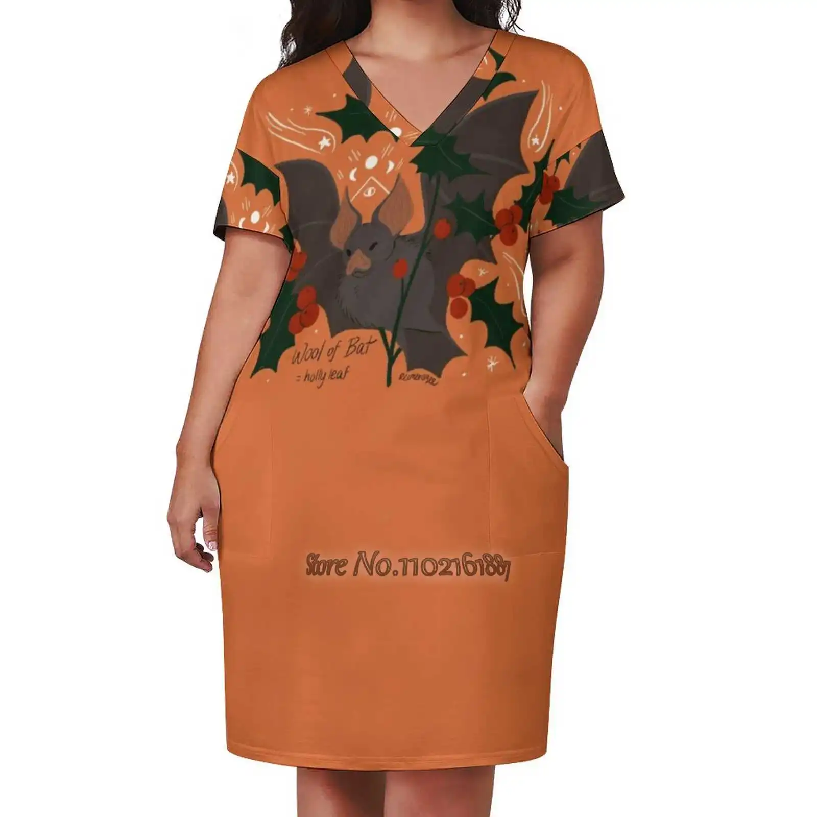 

Witch'S Brew : Wool Of Bat Loose V-Neck Short Sleeve Skirt Elegant High Quality Dress Lightweight Fabric Skirt Familiar