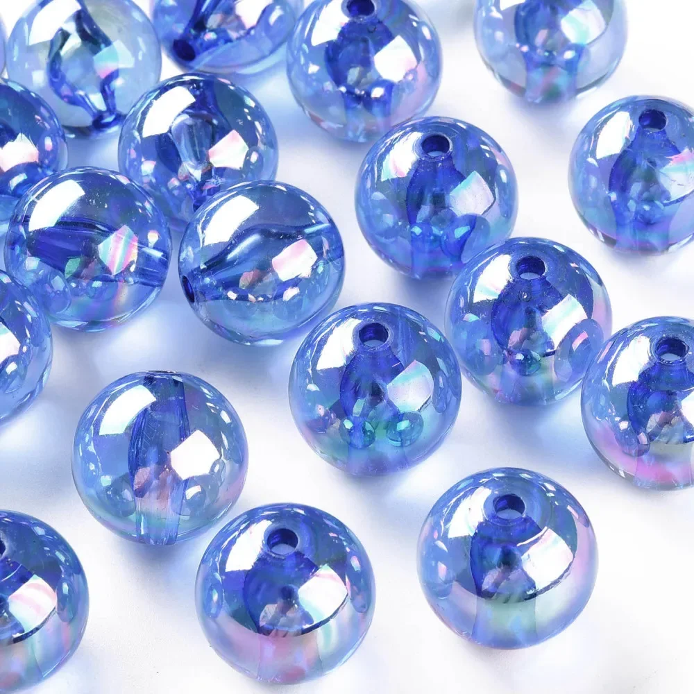 

10PCS Transparent Acrylic Beads AB Color Plated Round Royal Blue 20x19mm Hole: 3mm