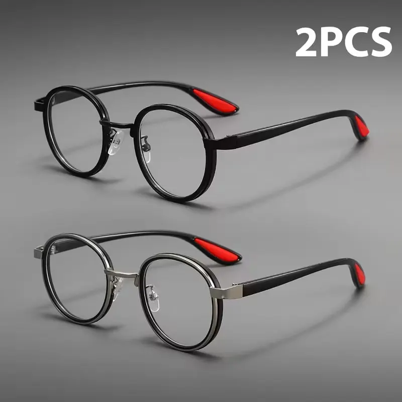 Elegant Round Classic Luxury Small-Frame HD Reading Glasses (2-Pack) - Lightweight & Portable for Home, Office, or On-the-Go Use, Available in +1.0 to +4.0 Prescriptions
