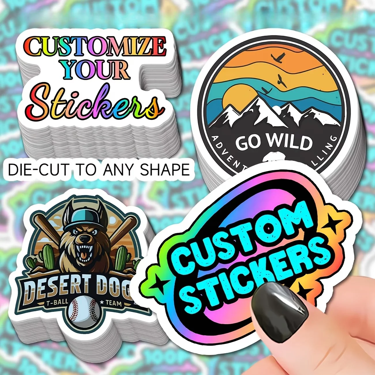 Customized Irregular Stickers in Four Material Options with Logo and Text Personalization