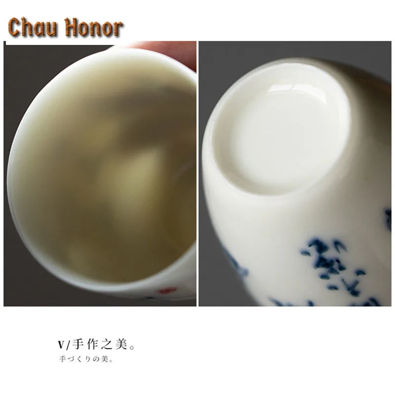 2pc/set Handwritten Poem Art Ceramic Tea Cup Japanese Personal Small Master Cup Writing Kung Fu Tea Set Smelling Cup Gifts 40ml