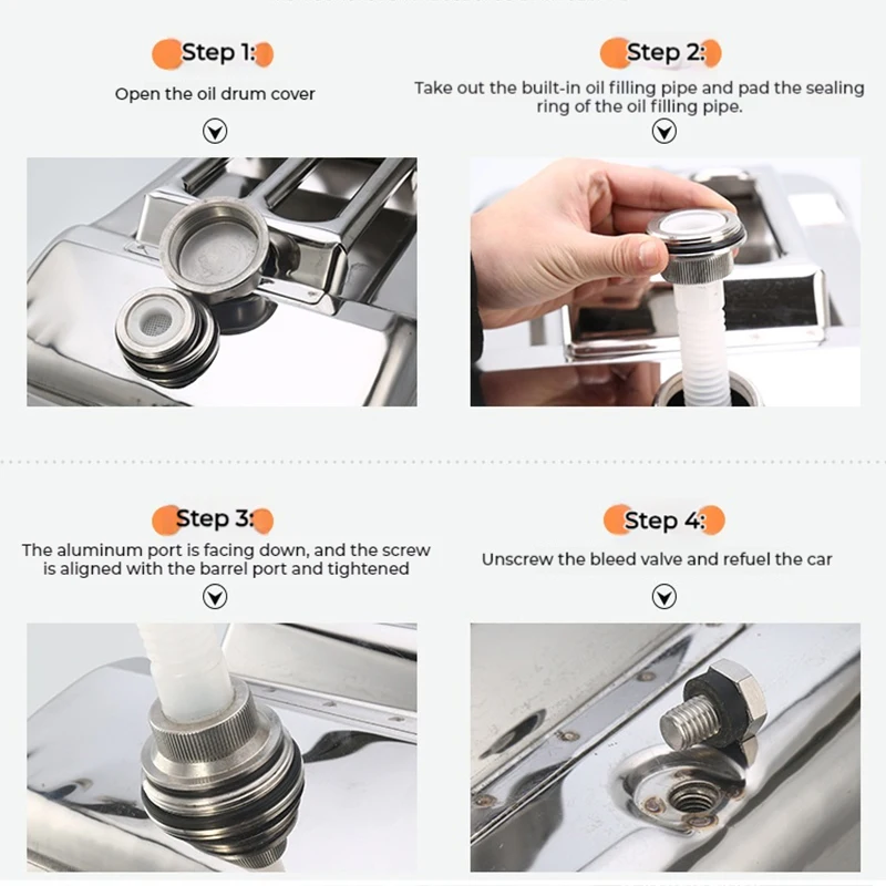 201 Stainless Steel Fuel Tank 5L 10L Petrol Storage Oil Jerrycan Gas Can Car Truck Motorcycle Car Fuel-jugs Oil Pipe