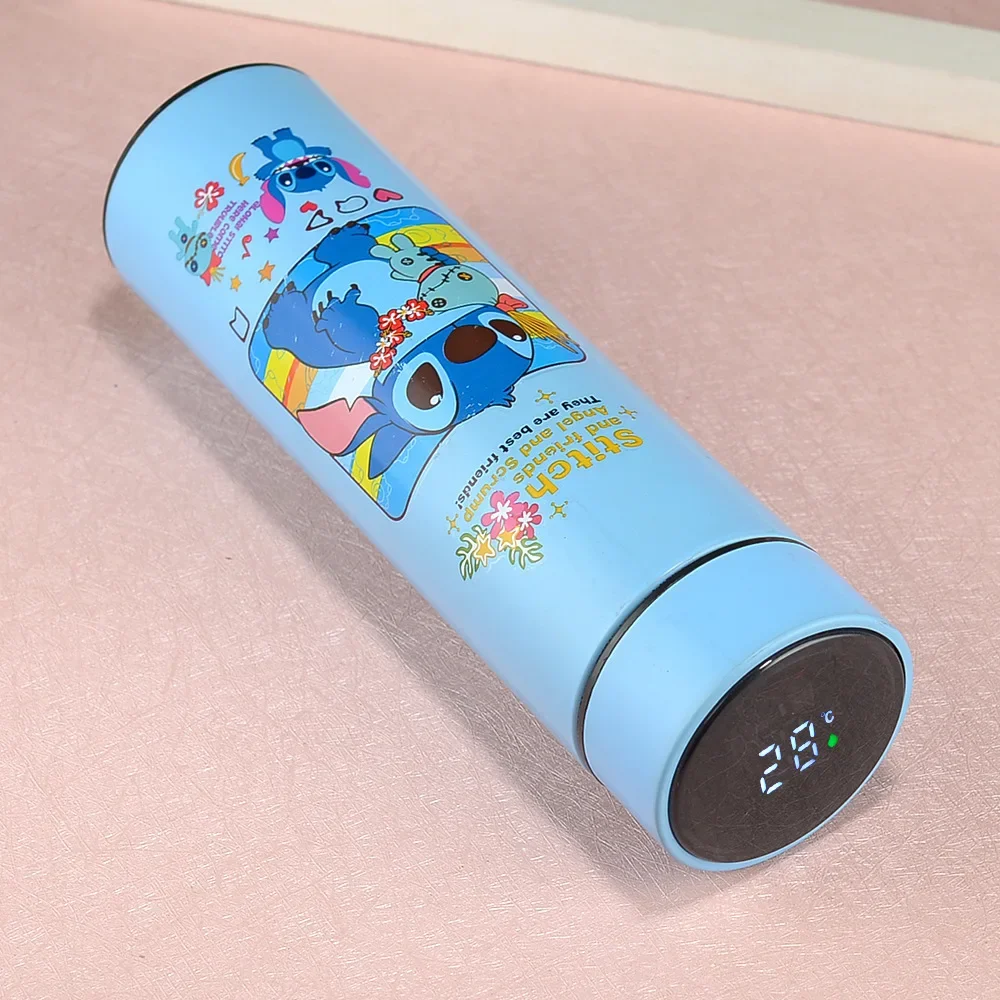 500ml Disney Stitch Thermos Cup Cartoon Kawaii Portable Sports Smart Water  Bottle for Students Outdoor Travel Mug Christmas Gift