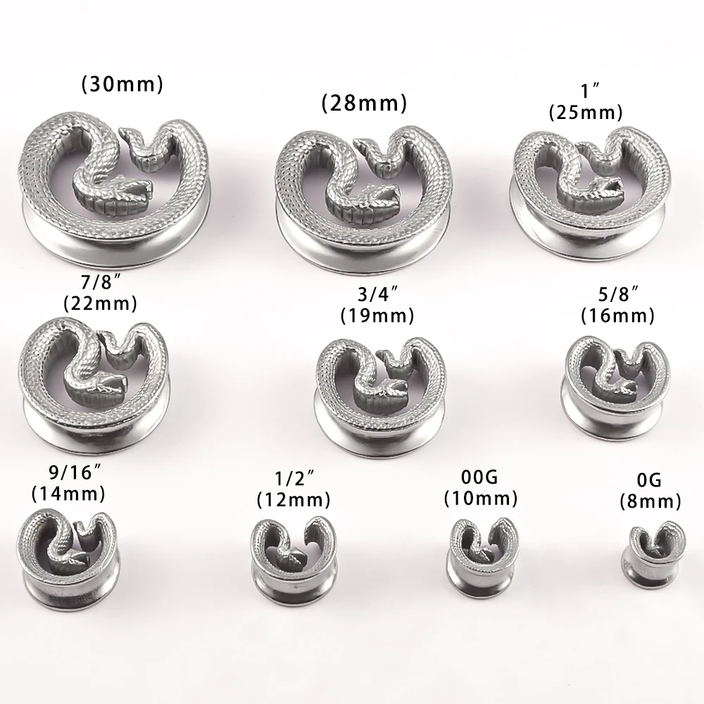 Stainless Steel Snake Saddle Ear Plugs Tunnels Ear Piercing Plugs Stretchers Body Jewelry Gauges Tunnels Expanders 2PCS Vanku