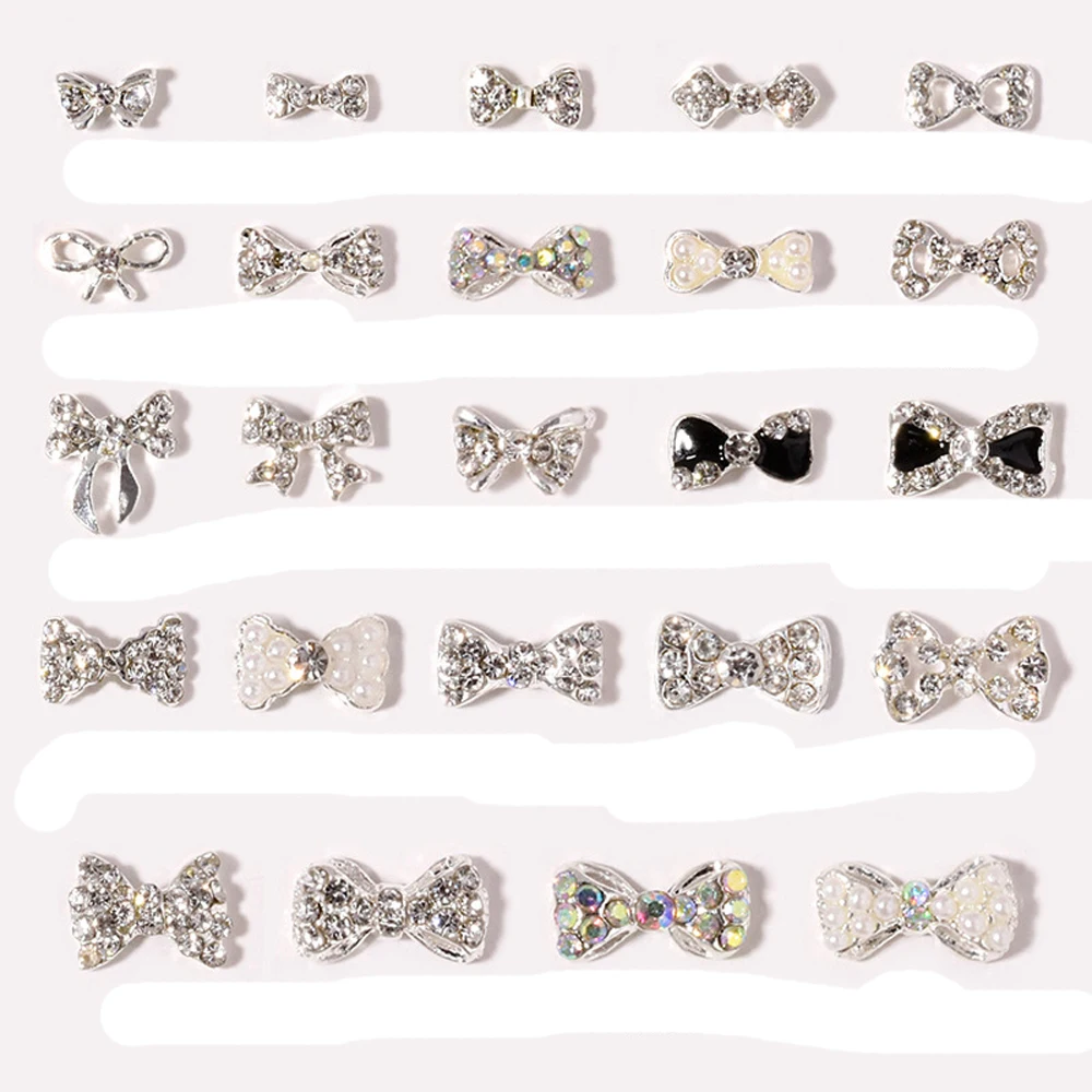 10pcs Shiny Alloy Pearl Bow Tie Nail Charms French Style Bow Rhinestones  Nail Art Decorations 3D Nail Parts Manicure Accessories - AliExpress
