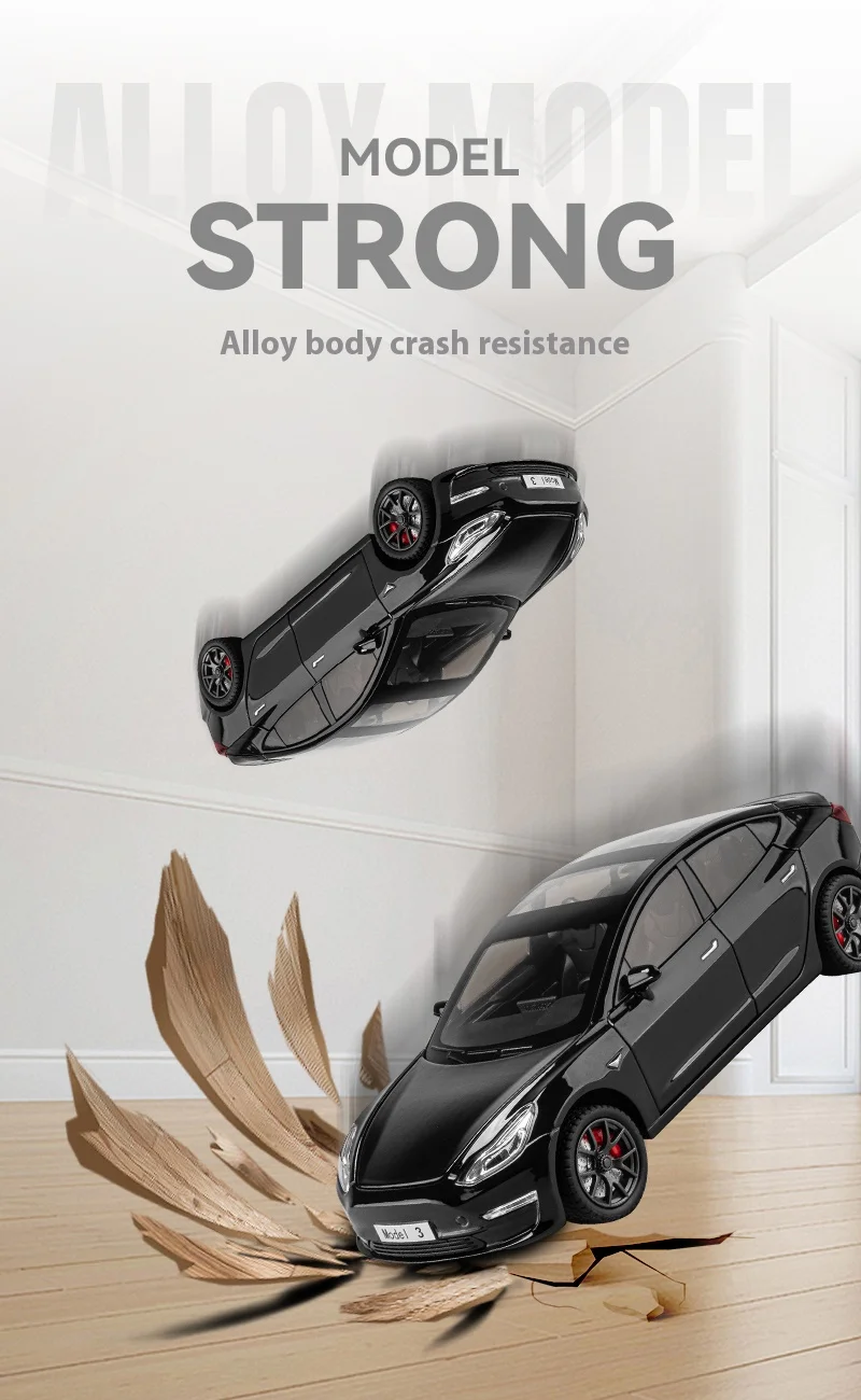 1:24 Scale Tesla Model 3 Trailer Rv Model Children'S Toy Car With Sound And Light