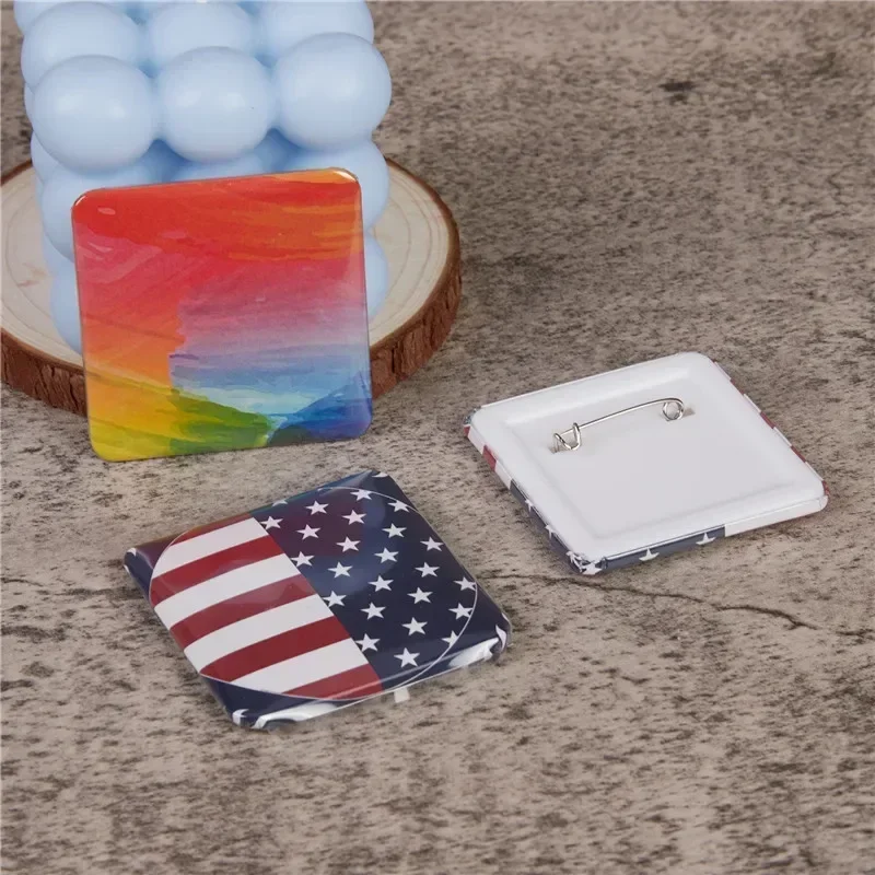 Pink Square Button Maker Machine 50MM Rotating Type Manual Press Machine For Making Refrigerator Magnets/Plastic-base Badge Pins button maker machine