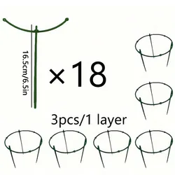 18-Piece Plant Support Ring Set - 6-Layer Round Plastic Plant Cage and Climbing Trellis (Green)