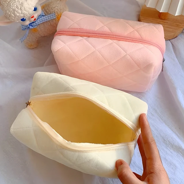 Bolsa de maquillaje de felpa para mujer, neceser pequeño de viaje portátil  de Color sólido con cremallera, bolsa de aseo, bolsas de almacenamiento -  AliExpress