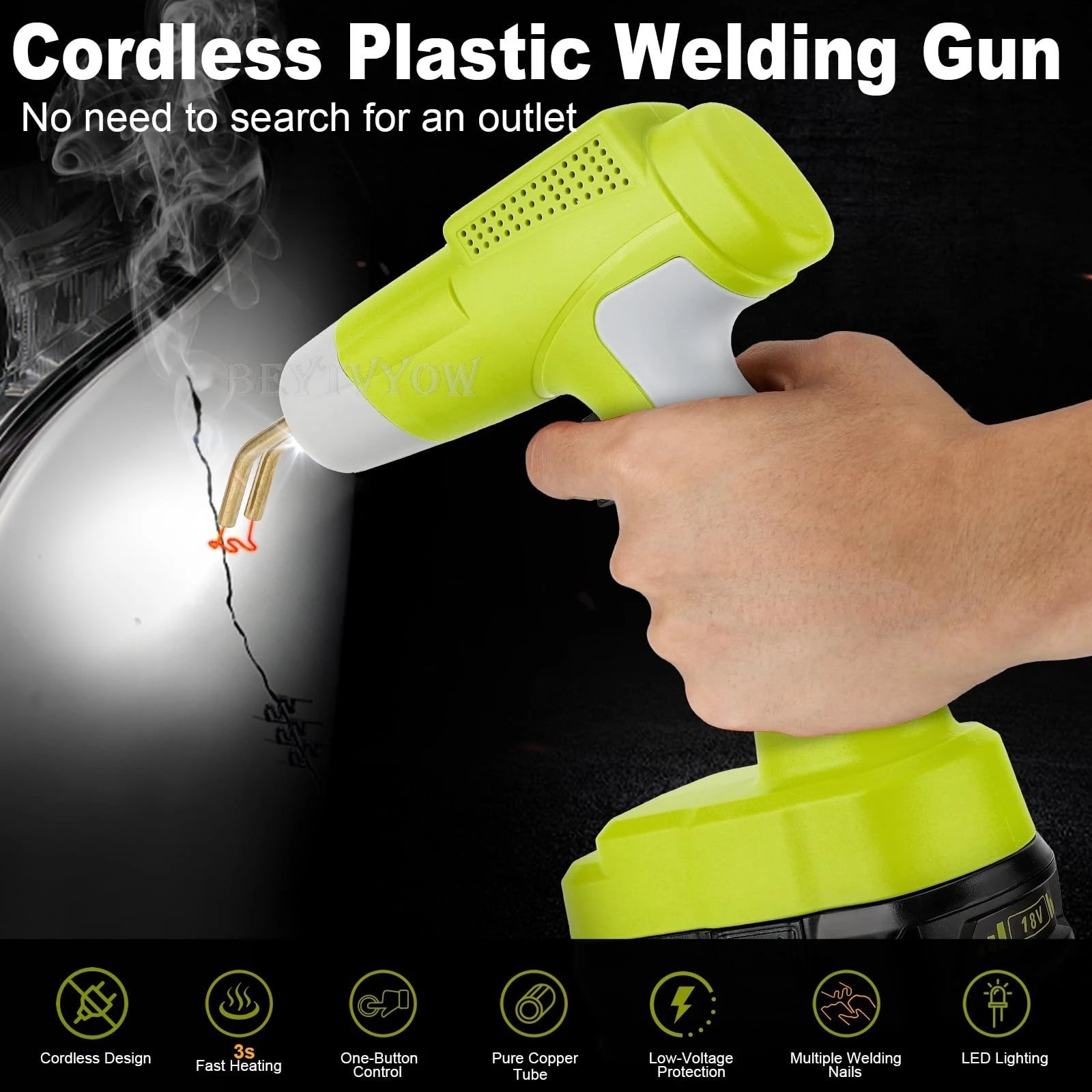 Cordless Plastic Welder Gun Compatible with Ryobi One 18V Battery with 600PCs Ho