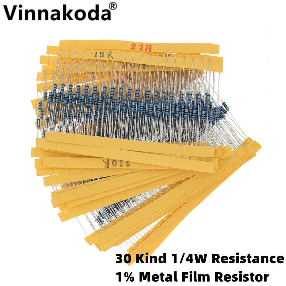 30 Kind 1/4W Resistance 1% Metal Film Resistor Assorted Kit Each 20 Total 600pcs 47Ω/220Ω/1K/10K/47K/68K/100K/220K/1M 600pcs lot 1 4w metal film resistor kit 1% resistor assorted kit set 10 1m ohm hm resistance pack 30 values each 20 pcs