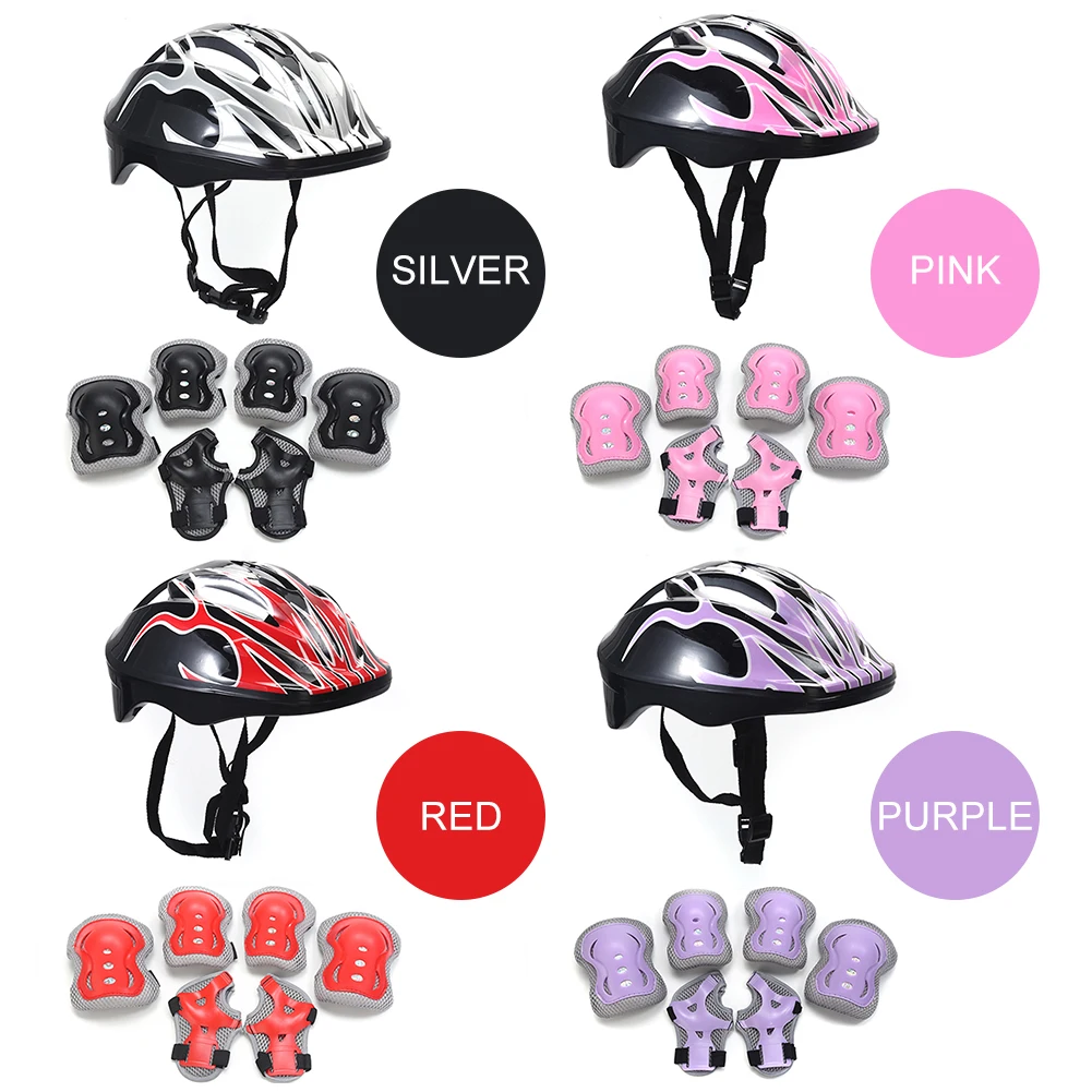 7Pcs Kids Safety Helmet Knee Elbow Pad Set Boys Girls Protective Gear Set for Bicycle Cycling Skateboard Scooter Skating