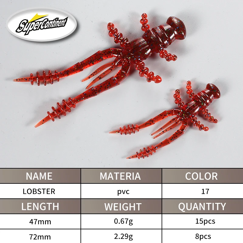Supercontinent Soft Lure Fishing Bait with Shrimp Scent and Salt, 72mm/47mm Lobster Design