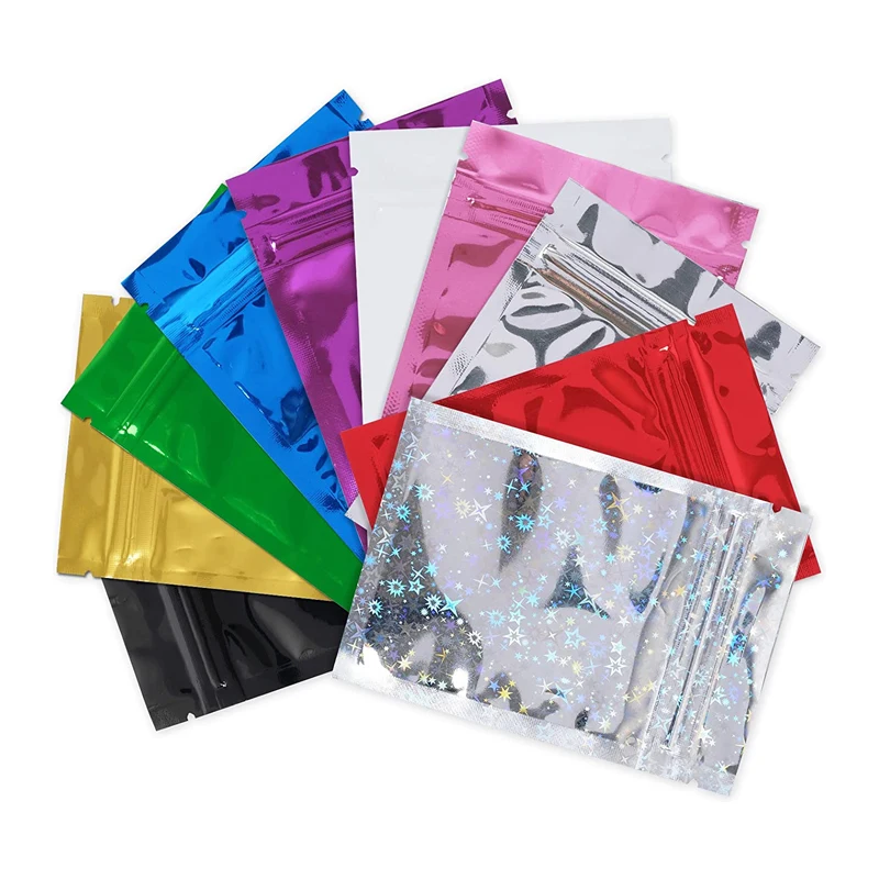 

100pcs Premium Smell Proof Pouches Double-Sided Color Mylar Foil Flat Baggies Heat Sealable Food Sample Ziplock Bags Small Size