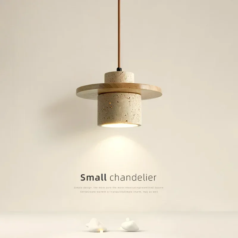 High Quality Stone Pendant Light Indoor LED Walnut/Log Yellow Travertine Chandelier Parlor Bedroom Cafe Bar Hanging Light