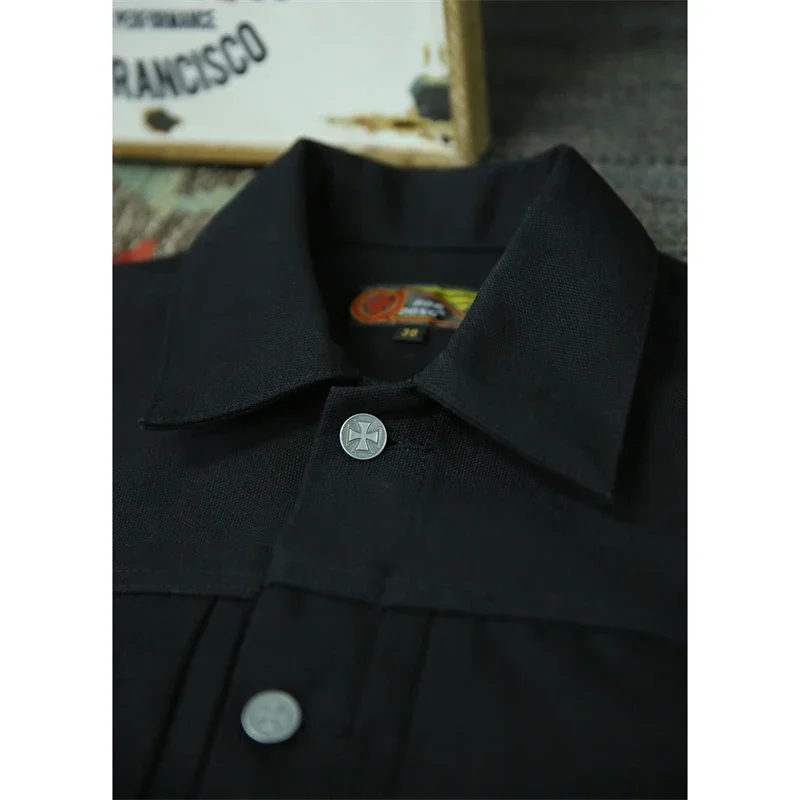 BOB DONG Black White Stripes 507XX Canvas Jacket Vintage Rugged Style Biker Coat Men 3