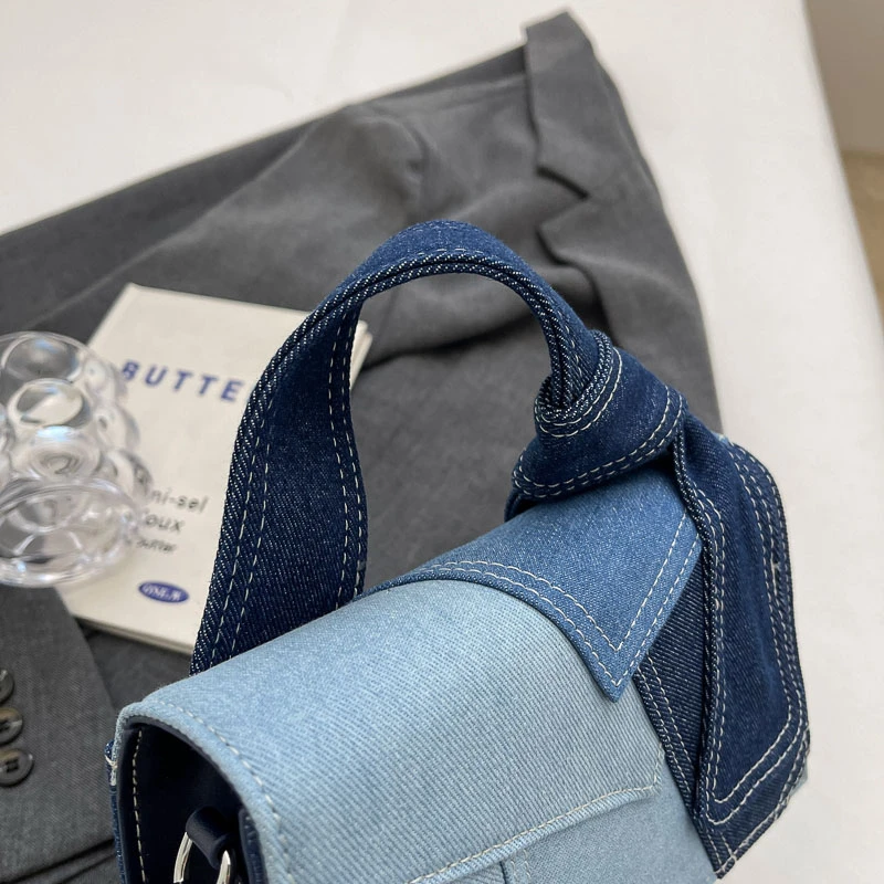Women's fashionable small handbag, denim single shoulder bag, casual crossbody bag, zippered women's bag with lid, women's bag