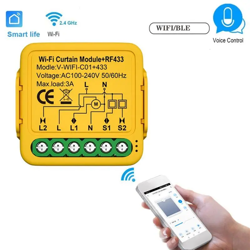 간편한 사용 2X Tuya 스마트 Wifi RF433 커튼 스위치 모듈 제어 전기 롤러 셔터 블라인드 모터용 Alexa와 호환 가능