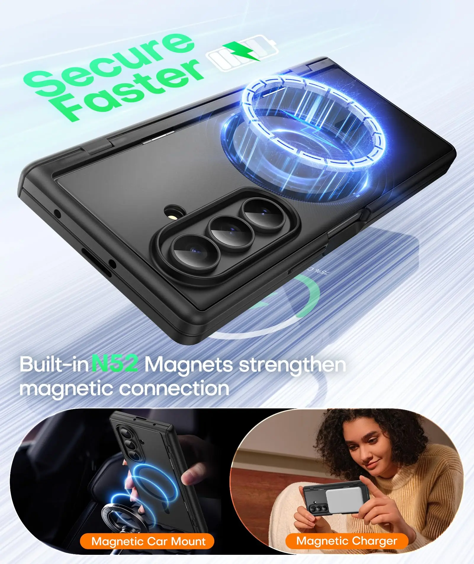 Magnetic Phone Case with Kickstand & Built-in Privacy Screen Protector - Military Grade Shockproof Protection