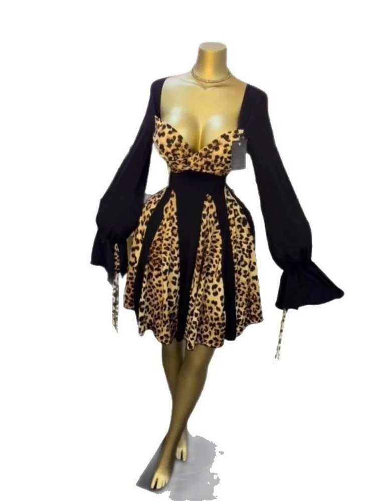 Wmstar Dresses for Women Wholesale Long Sleeved Leopard Print Strapless Short Skirt with A Belt Sexy and Slimming Dress