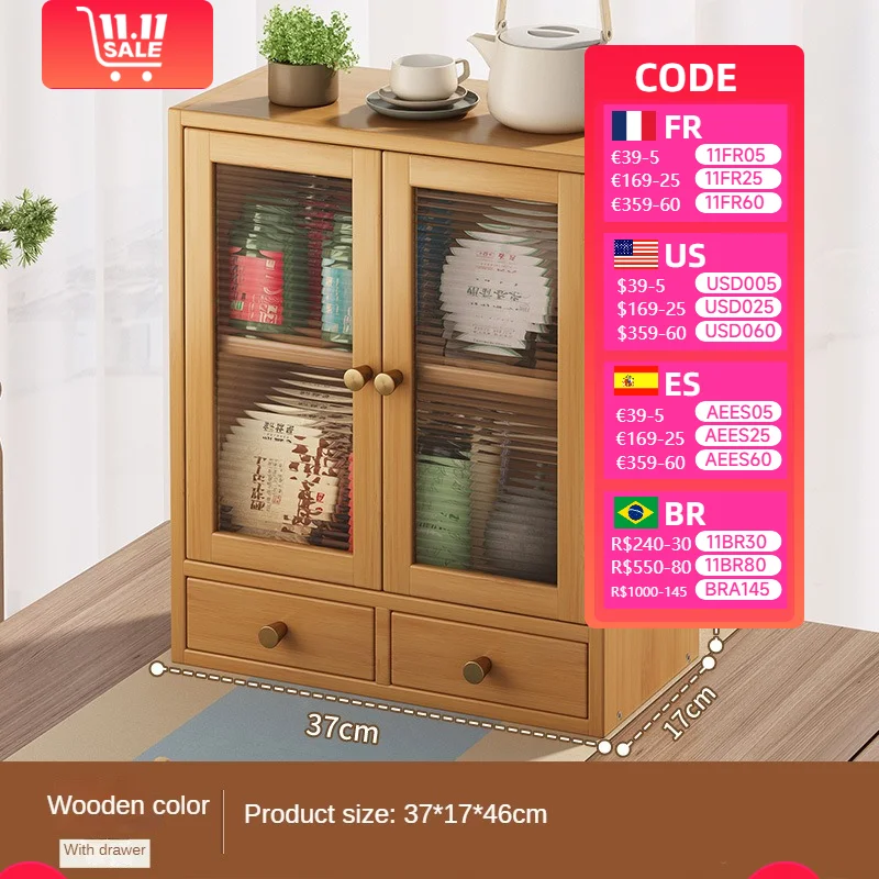 Bamboo Storage Cabinet With Adjustable Shelves Plastic Doors Small Space Organizer for Living Room Bedroom Kitchen