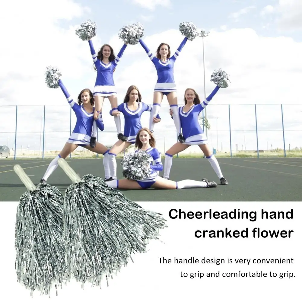 2Pcs Cheerleading Pom Poms With Plastic Handle Colorful Metallic Foil Pom Poms For Cheerleader Spirited Sports Dance