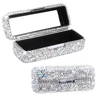 Luxury Rhinestone Decor Lipstick Box, Lipstick Protective Cover With Mirror, Single Carry 1