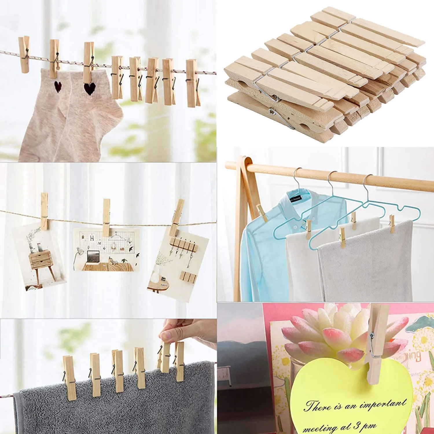24Pcs Wooden Clothes Pegs Wood Washing Pins Line Hooks Holder Clips