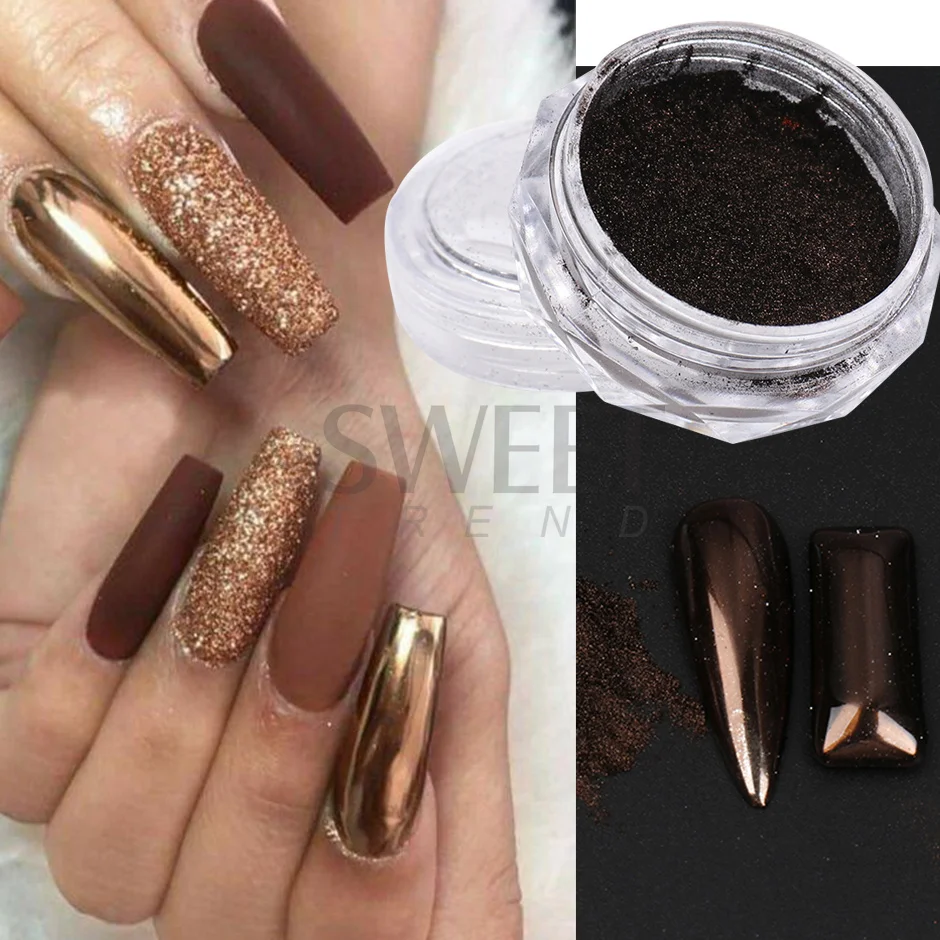 Nail Decoration Black Mirror Chrome Nail Powder Metallic Rubbing Glitter Pigment Gold Dust Gel Polish Flake Winter