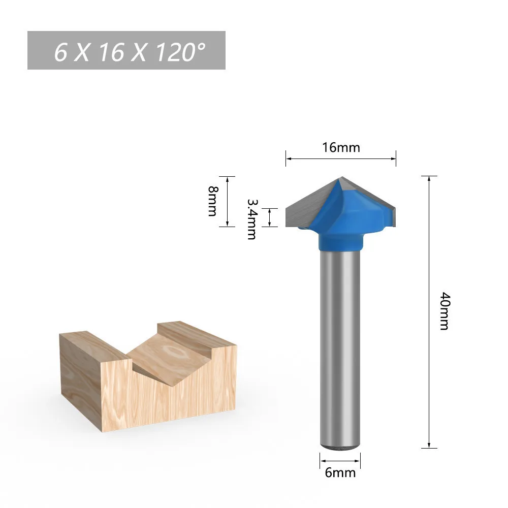AURWOF 1pc 6mm Schaft 60 90 120 150 Grad V Typ Schlitzen Cutter Bit CNC Gravur Solide Router bit Hartmetall Fräser C0602 – Detail 11