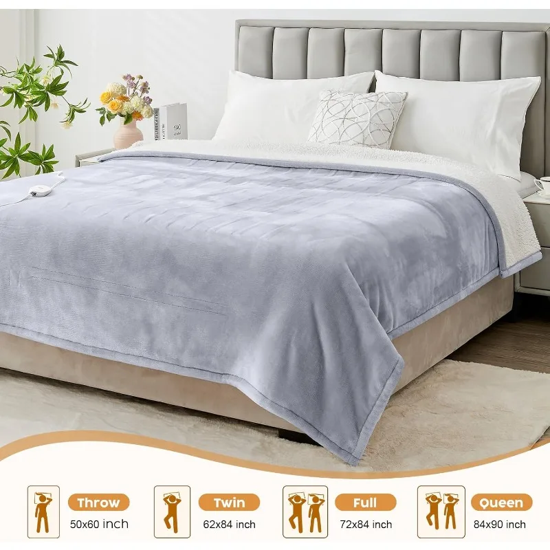 Heated Throw Blanket Flannel Electric Blanket Throw with 4 hrs Timer Auto-Off & 3 Heating Levels Sherpa Heated Blankets