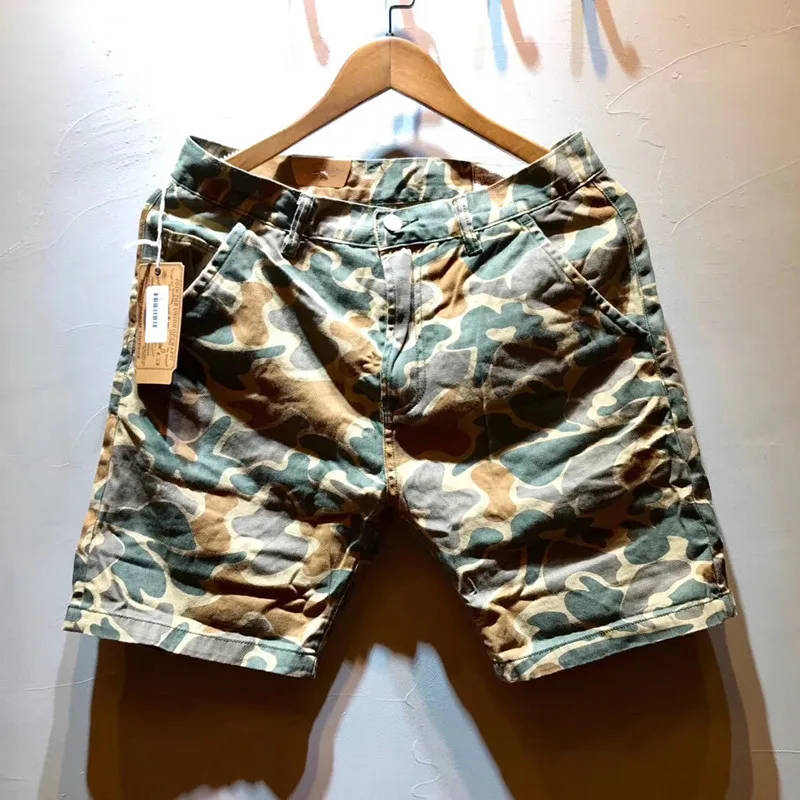 Men's Canvas Prisoner Overalls Shorts Retro Motorcycle Striped Pants AMEKAJI Outdoor Hiking Trekking Camping Clothing Riding sport shorts