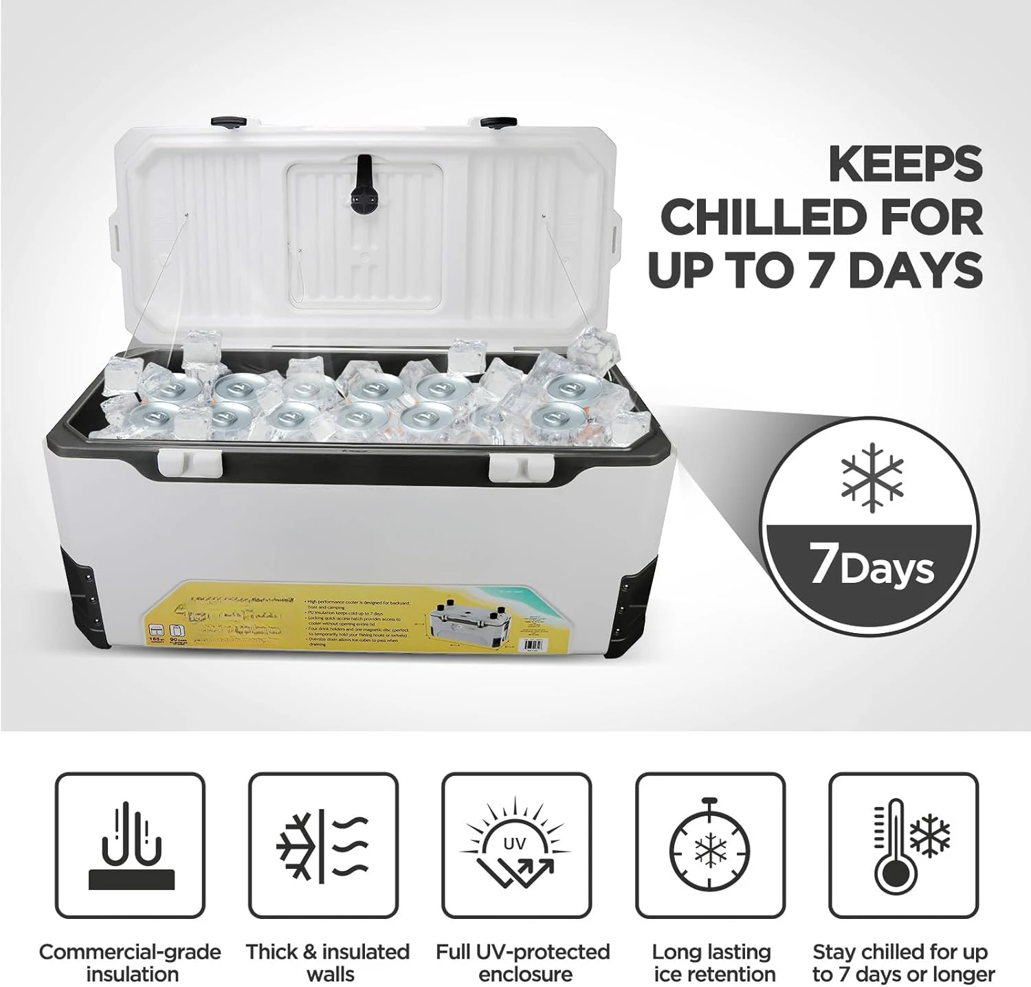 165QT Ice Chest, Heavy Duty, High Performance Insulated Cooler with Fish Ruler, Removable Threaded Cup Holders, Magnetic Disc 2