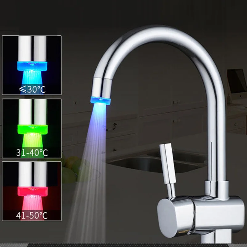 Sensitive 3-Color Light-up Faucet Kitchen LED Temperature Taps Glow Water Saving Faucet Light Aerator Tap Nozzle for Bathroom