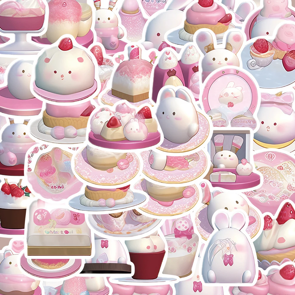 10/30/49pcs Kawaii Pink Pudding Rabbit Stickers DIY Art Decoration Sticker Suitcase Car Notebook Girls Cartoon Graffiti Sticker