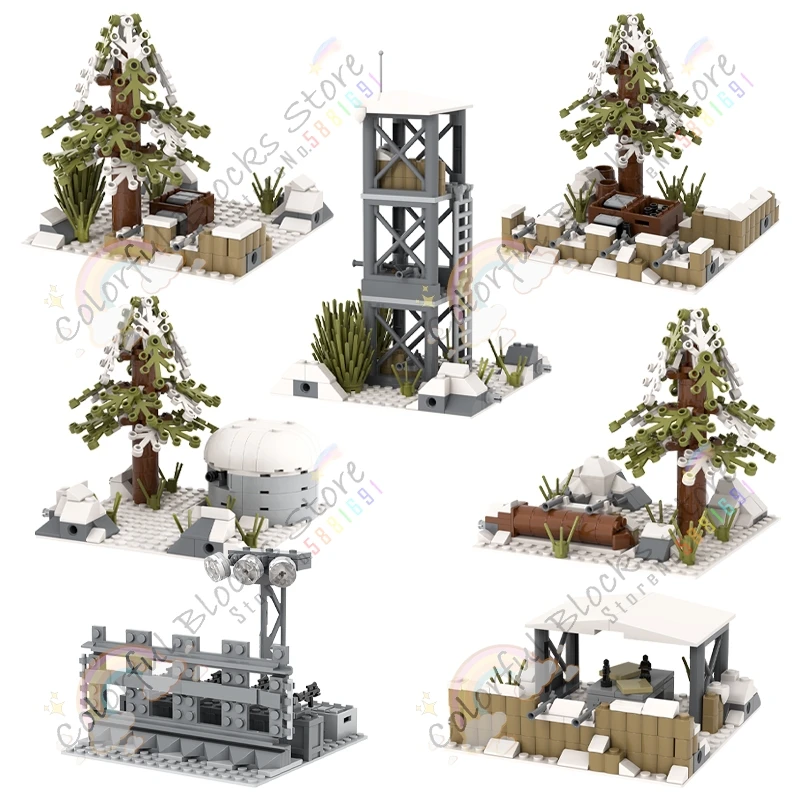 Military Series Scene Architecture Building Blocks DIY Defense Line Snowfield Watchtower Blockhouse Model Assembly Toys For Kids