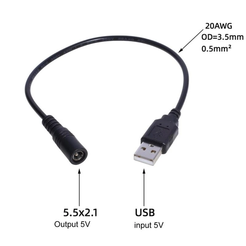 Sanhuii - Cavo USB a DC, USB 2.0 A maschio a DC 5 Volt 5,5 mm x 2,1 mm