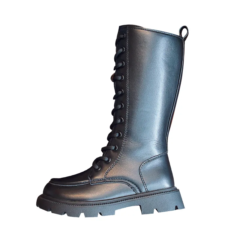 

Child High Boots 2023 Britain Style Glossy 2022 Autumn New Black Simple Versatile Casual Knight Boots Side Zip PU Non-slip Matte